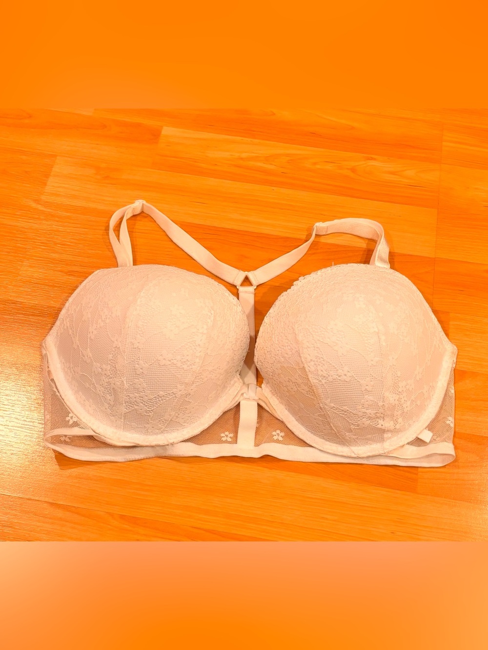 Victoria’s Secret White Lace Push-Up Bra with Racerback Detailing